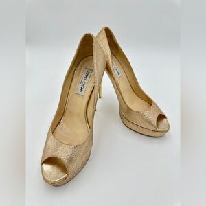 Jimmy Choo Sparkling‎ Gold Peep Toe Heels 41 US 11